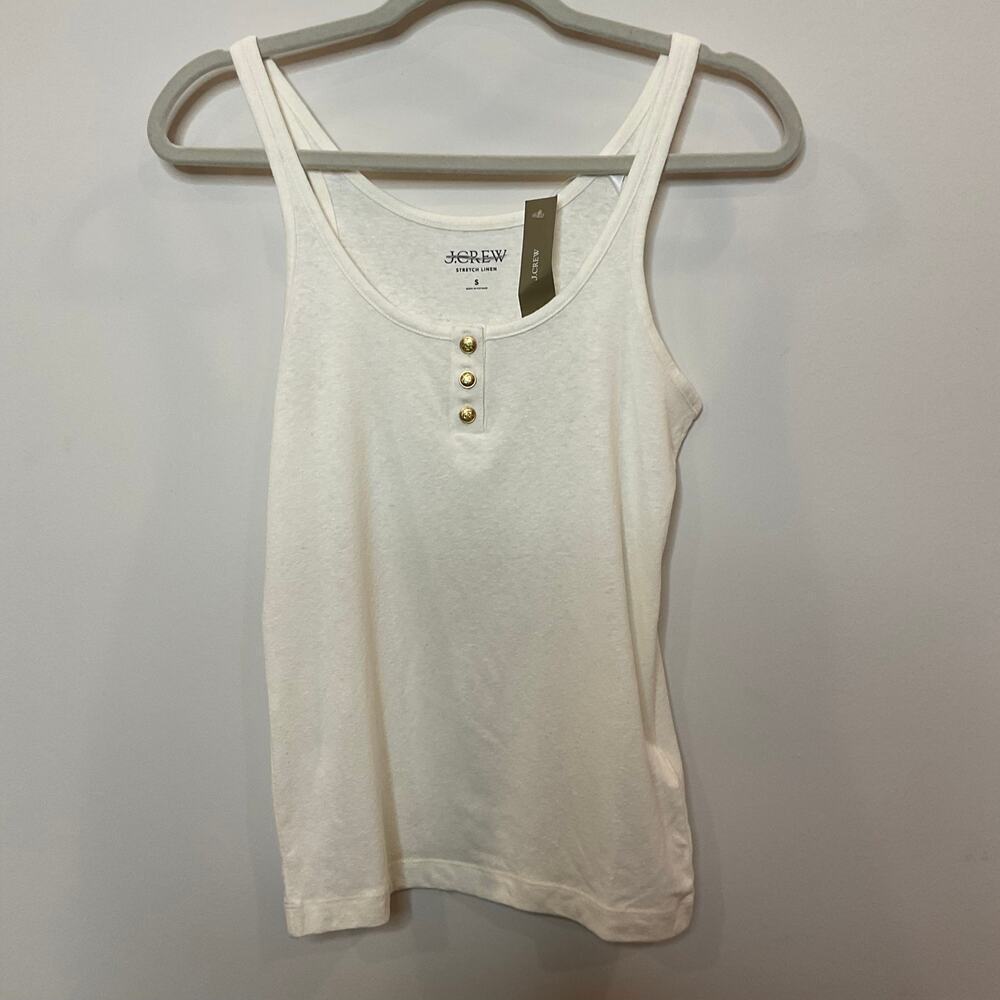 J. Crew Henley tank top in stretch linen blend NWT - Picture 3 of 7